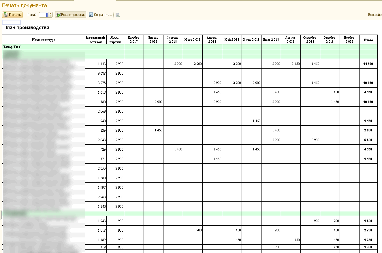 Разработка печатной формы 1С